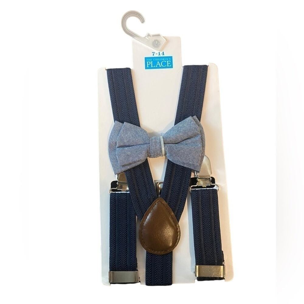 The Children's Place Chambray Matching Bow Tie And Suspender Size 7-14 - NWT